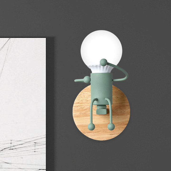 Skørter | Naked Bulb Small Wall Light Creative Iron Single Kids Bed Sconces with Robot Design Lamp Holder in Gray/Green/White