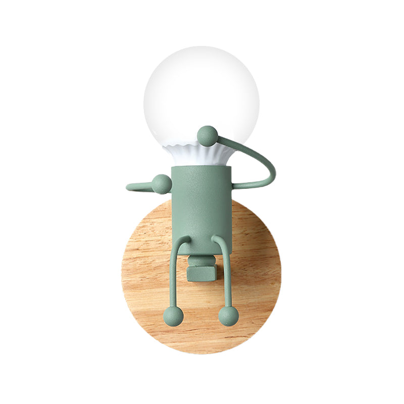 Skørter | Naked Bulb Small Wall Light Creative Iron Single Kids Bed Sconces with Robot Design Lamp Holder in Gray/Green/White