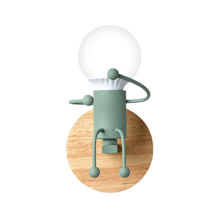 Skørter | Naked Bulb Small Wall Light Creative Iron Single Kids Bed Sconces with Robot Design Lamp Holder in Gray/Green/White
