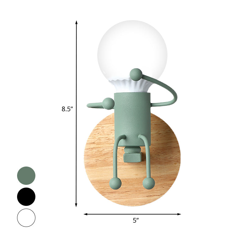 Skørter | Naked Bulb Small Wall Light Creative Iron Single Kids Bed Sconces with Robot Design Lamp Holder in Gray/Green/White