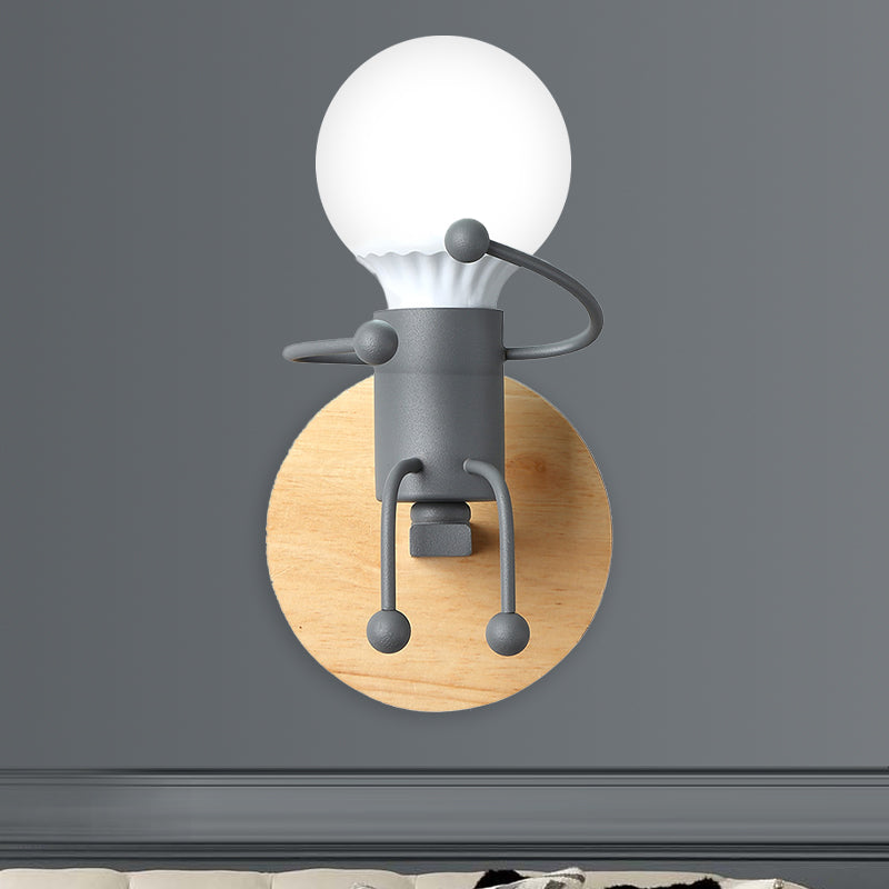 Skørter | Naked Bulb Small Wall Light Creative Iron Single Kids Bed Sconces with Robot Design Lamp Holder in Gray/Green/White