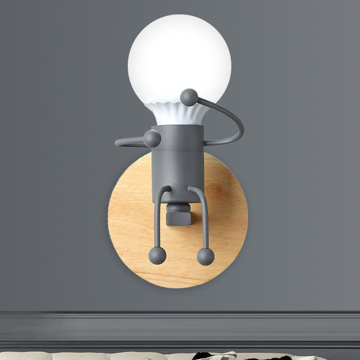 Skørter | Naked Bulb Small Wall Light Creative Iron Single Kids Bed Sconces with Robot Design Lamp Holder in Gray/Green/White