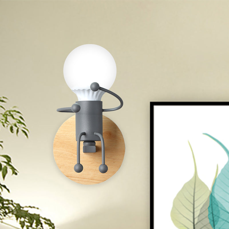 Skørter | Naked Bulb Small Wall Light Creative Iron Single Kids Bed Sconces with Robot Design Lamp Holder in Gray/Green/White