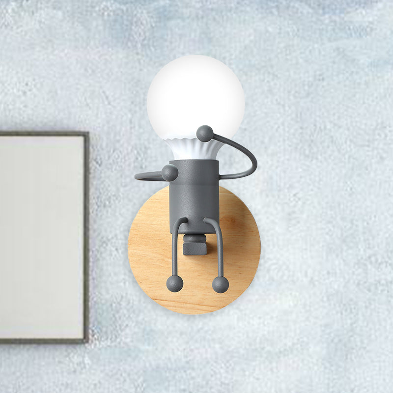 Skørter | Naked Bulb Small Wall Light Creative Iron Single Kids Bed Sconces with Robot Design Lamp Holder in Gray/Green/White