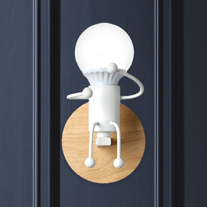 Skørter | Naked Bulb Small Wall Light Creative Iron Single Kids Bed Sconces with Robot Design Lamp Holder in Gray/Green/White