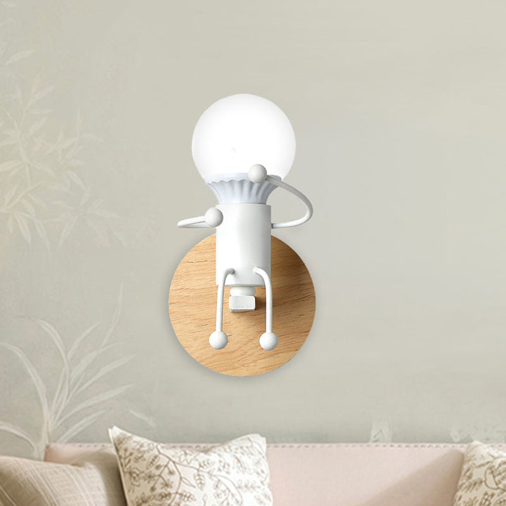 Skørter | Naked Bulb Small Wall Light Creative Iron Single Kids Bed Sconces with Robot Design Lamp Holder in Gray/Green/White