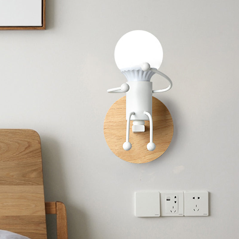Skørter | Naked Bulb Small Wall Light Creative Iron Single Kids Bed Sconces with Robot Design Lamp Holder in Gray/Green/White