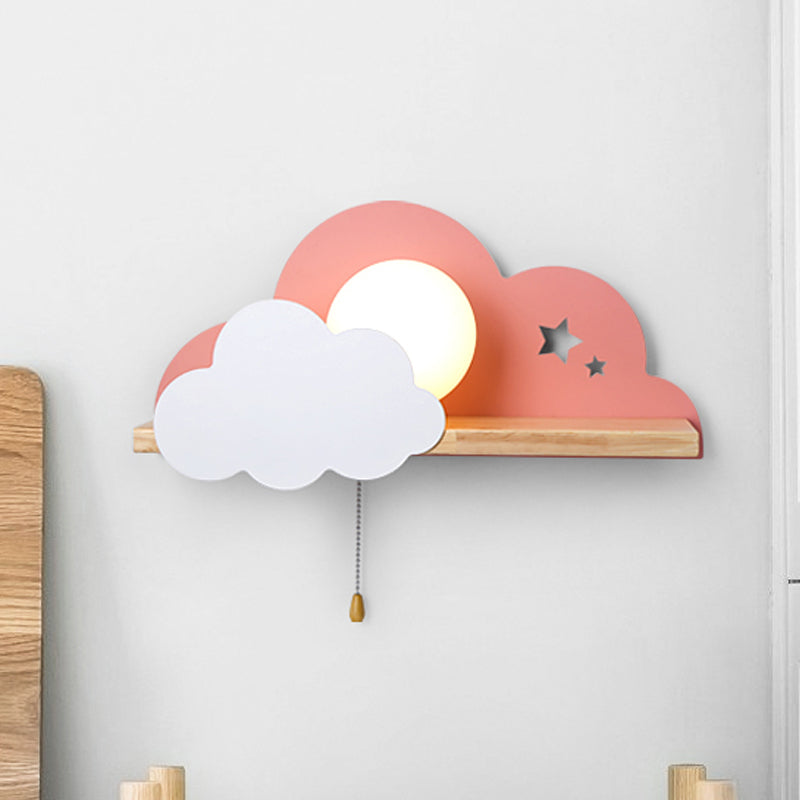 Skørter | Globule Trek light wall lamp Macaron Opal Frosted Glass Single Pink/Gray/White Wall Light Ideas with Cloud Design and Wooden Shelf