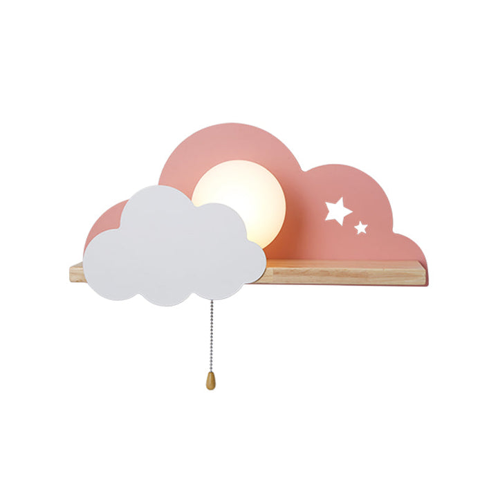 Skørter | Globule Trek light wall lamp Macaron Opal Frosted Glass Single Pink/Gray/White Wall Light Ideas with Cloud Design and Wooden Shelf