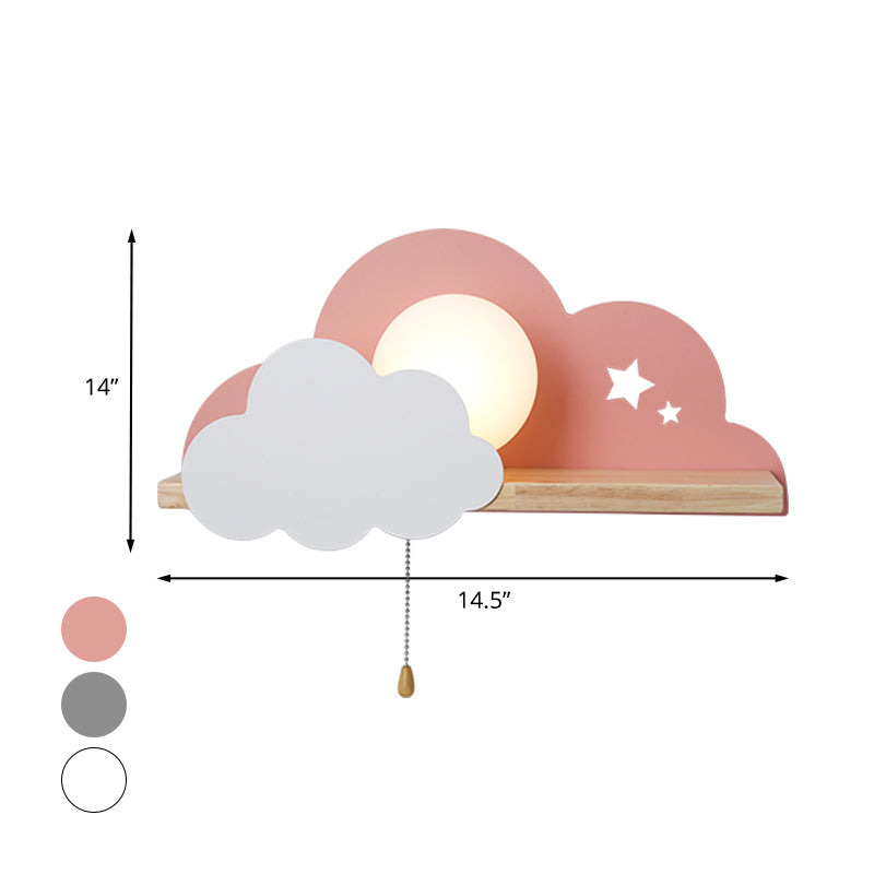Skørter | Globule Trek light wall lamp Macaron Opal Frosted Glass Single Pink/Gray/White Wall Light Ideas with Cloud Design and Wooden Shelf