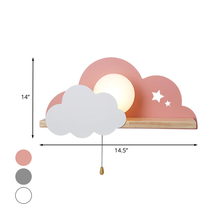 Skørter | Globule Trek light wall lamp Macaron Opal Frosted Glass Single Pink/Gray/White Wall Light Ideas with Cloud Design and Wooden Shelf