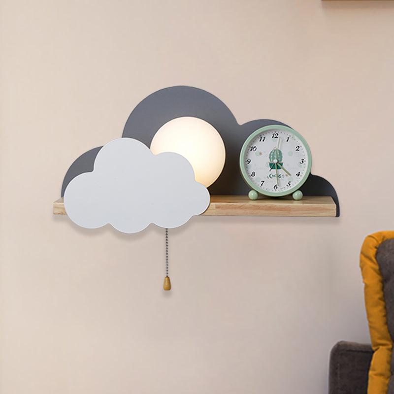 Skørter | Globule Trek light wall lamp Macaron Opal Frosted Glass Single Pink/Gray/White Wall Light Ideas with Cloud Design and Wooden Shelf