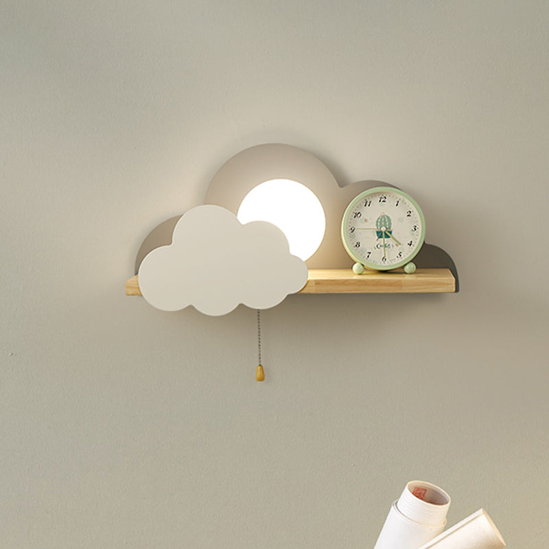 Skørter | Globule Trek light wall lamp Macaron Opal Frosted Glass Single Pink/Gray/White Wall Light Ideas with Cloud Design and Wooden Shelf