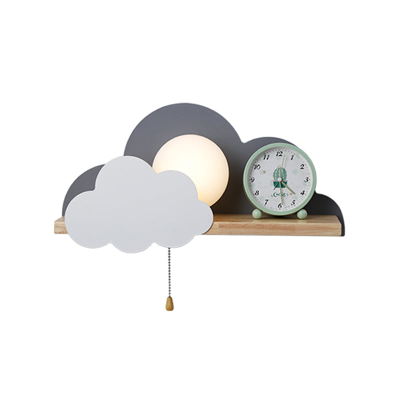 Skørter | Globule Trek light wall lamp Macaron Opal Frosted Glass Single Pink/Gray/White Wall Light Ideas with Cloud Design and Wooden Shelf