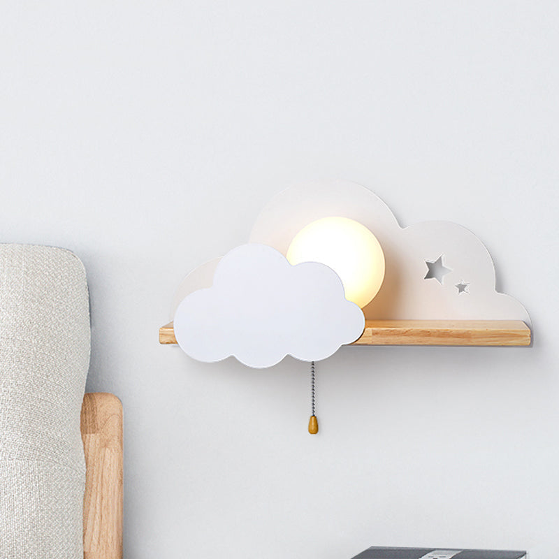 Skørter | Globule Trek light wall lamp Macaron Opal Frosted Glass Single Pink/Gray/White Wall Light Ideas with Cloud Design and Wooden Shelf