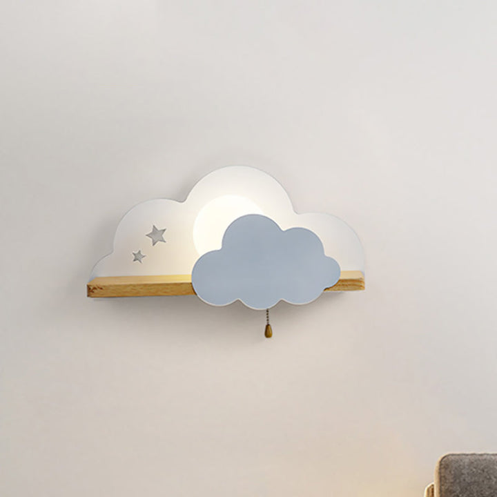 Skørter | Globule Trek light wall lamp Macaron Opal Frosted Glass Single Pink/Gray/White Wall Light Ideas with Cloud Design and Wooden Shelf