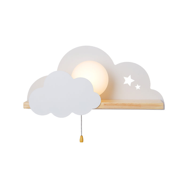 Skørter | Globule Trek light wall lamp Macaron Opal Frosted Glass Single Pink/Gray/White Wall Light Ideas with Cloud Design and Wooden Shelf