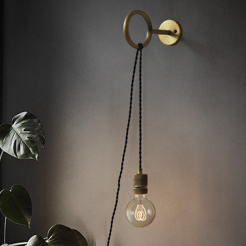 Skørter | Iron Gold Wall Light Exposed Bulb 1-Head Colonial Wall Light with Ring Design