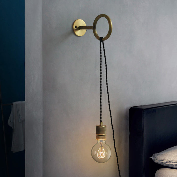 Skørter | Iron Gold Wall Light Exposed Bulb 1-Head Colonial Wall Light with Ring Design