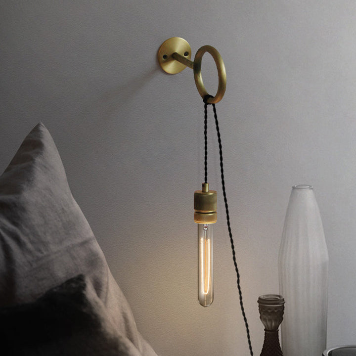 Skørter | Iron Gold Wall Light Exposed Bulb 1-Head Colonial Wall Light with Ring Design
