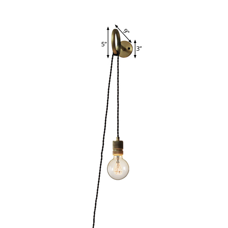 Skørter | Iron Gold Wall Light Exposed Bulb 1-Head Colonial Wall Light with Ring Design