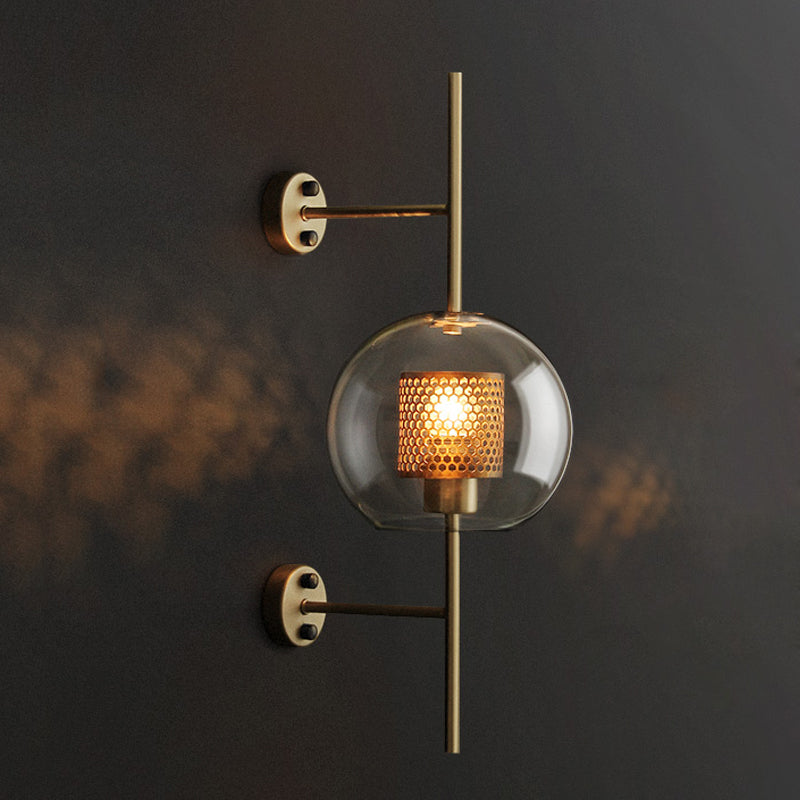 Skørter | 8"/9.5" W Global Bedroom Wall Light Colonial Clear Glass 1 Light Bronze/Silver Gray Wall Lamp with Inner Cylinder Wire Mesh