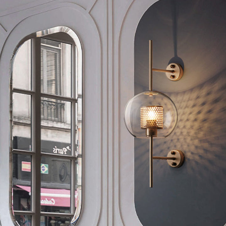 Skørter | 8"/9.5" W Global Bedroom Wall Light Colonial Clear Glass 1 Light Bronze/Silver Gray Wall Lamp with Inner Cylinder Wire Mesh