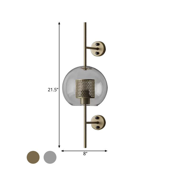 Skørter | 8"/9.5" W Global Bedroom Wall Light Colonial Clear Glass 1 Light Bronze/Silver Gray Wall Lamp with Inner Cylinder Wire Mesh