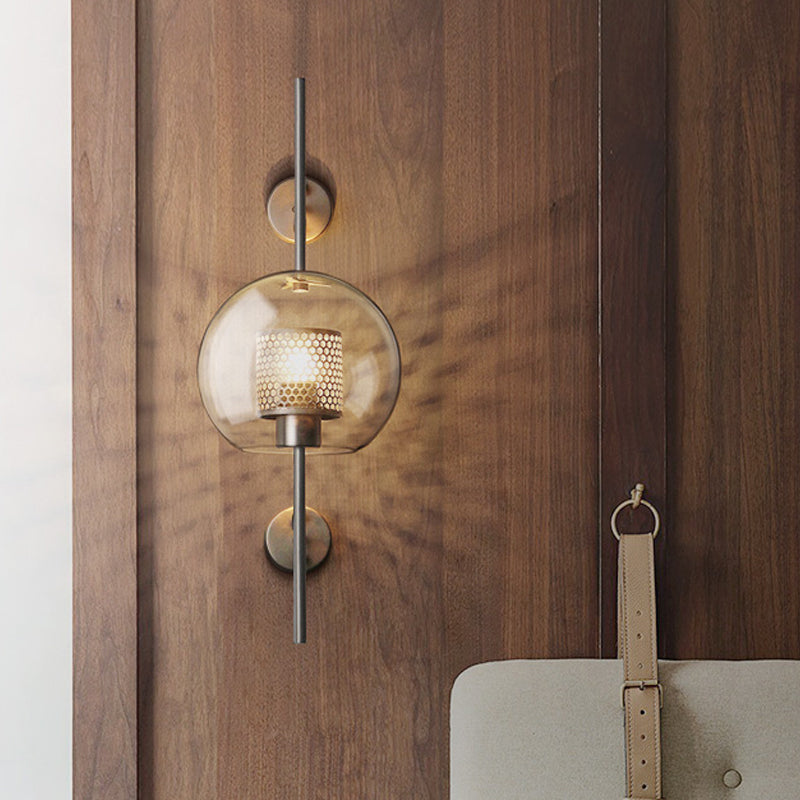 Skørter | 8"/9.5" W Global Bedroom Wall Light Colonial Clear Glass 1 Light Bronze/Silver Gray Wall Lamp with Inner Cylinder Wire Mesh
