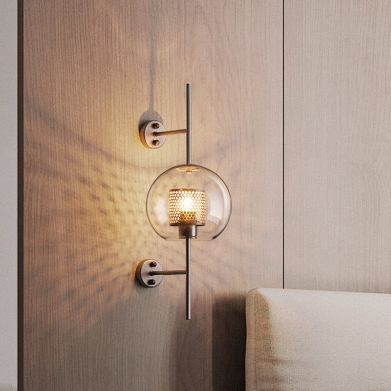 Skørter | 8"/9.5" W Global Bedroom Wall Light Colonial Clear Glass 1 Light Bronze/Silver Gray Wall Lamp with Inner Cylinder Wire Mesh