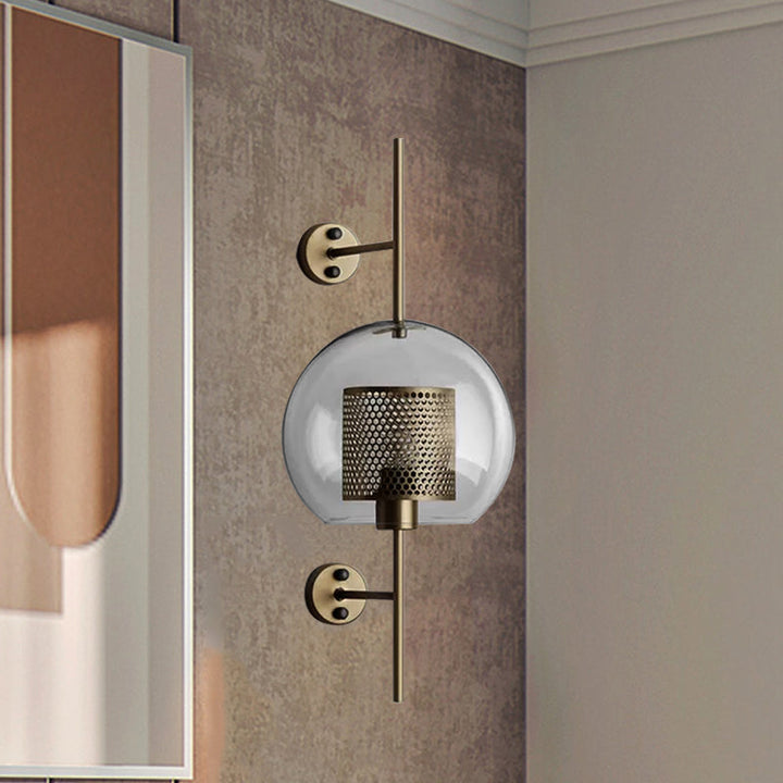 Skørter | 8"/9.5" W Global Bedroom Wall Light Colonial Clear Glass 1 Light Bronze/Silver Gray Wall Lamp with Inner Cylinder Wire Mesh