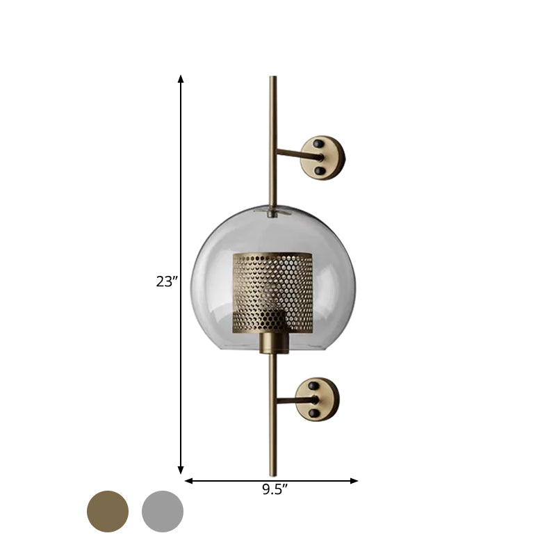 Skørter | 8"/9.5" W Global Bedroom Wall Light Colonial Clear Glass 1 Light Bronze/Silver Gray Wall Lamp with Inner Cylinder Wire Mesh