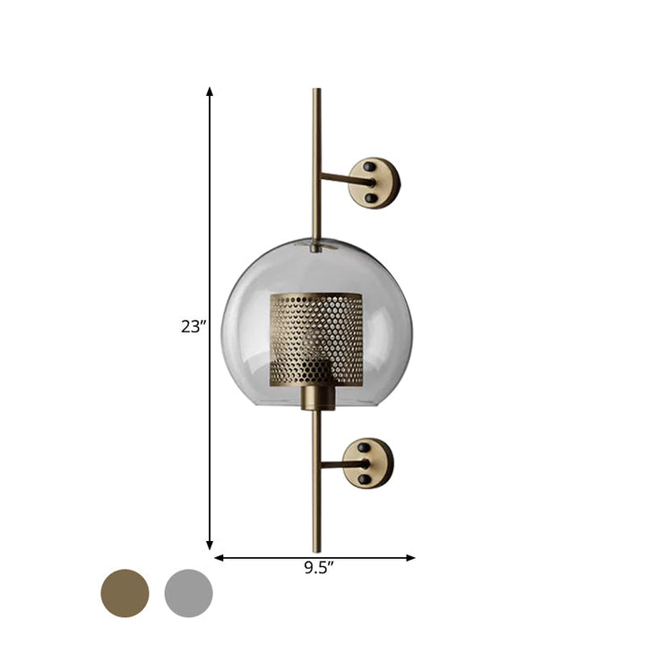 Skørter | 8"/9.5" W Global Bedroom Wall Light Colonial Clear Glass 1 Light Bronze/Silver Gray Wall Lamp with Inner Cylinder Wire Mesh