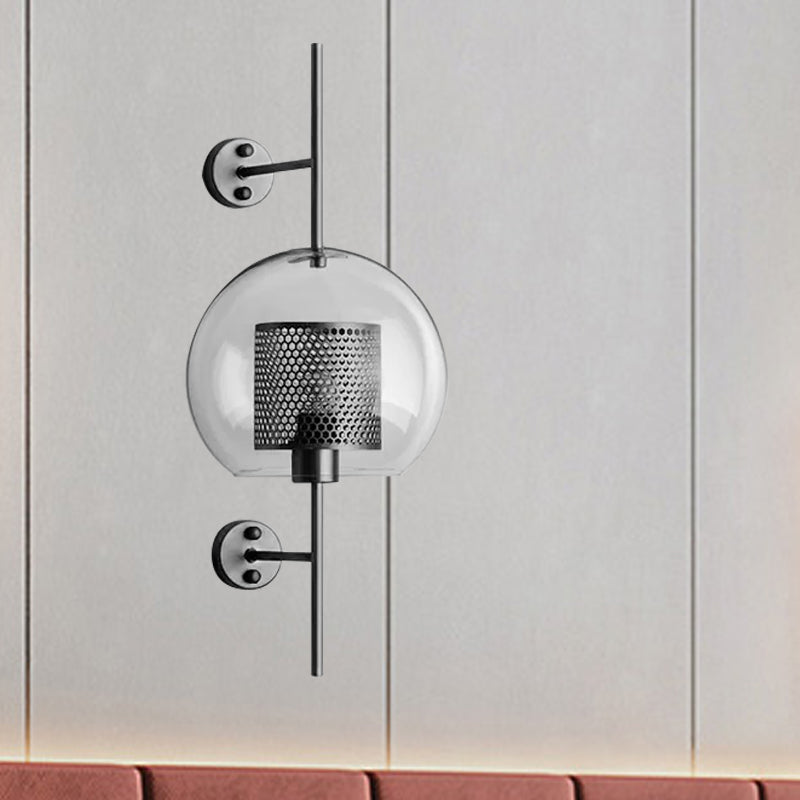 Skørter | 8"/9.5" W Global Bedroom Wall Light Colonial Clear Glass 1 Light Bronze/Silver Gray Wall Lamp with Inner Cylinder Wire Mesh