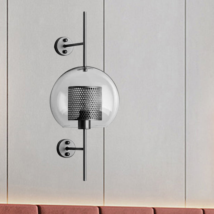 Skørter | 8"/9.5" W Global Bedroom Wall Light Colonial Clear Glass 1 Light Bronze/Silver Gray Wall Lamp with Inner Cylinder Wire Mesh