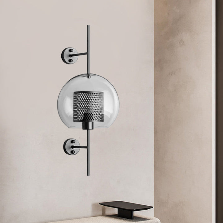 Skørter | 8"/9.5" W Global Bedroom Wall Light Colonial Clear Glass 1 Light Bronze/Silver Gray Wall Lamp with Inner Cylinder Wire Mesh