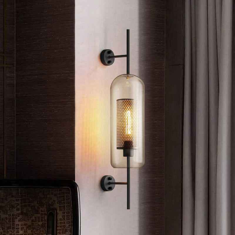 Skørter | Konaakglas Black Wall Lamp Oblong 1 Lamp Colonial Wall-Mounted Lighting with Inner Column Mesh Screen, 5"/6" B