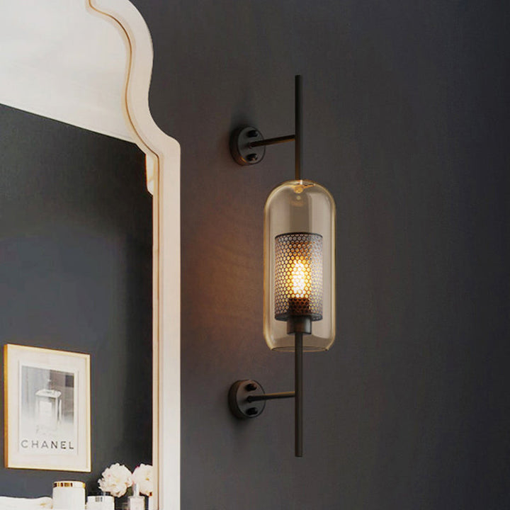 Skørter | Konaakglas Black Wall Lamp Oblong 1 Lamp Colonial Wall-Mounted Lighting with Inner Column Mesh Screen, 5"/6" B