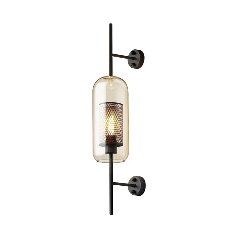 Skørter | Konaakglas Black Wall Lamp Oblong 1 Lamp Colonial Wall-Mounted Lighting with Inner Column Mesh Screen, 5"/6" B