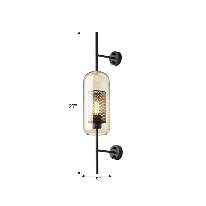 Skørter | Konaakglas Black Wall Lamp Oblong 1 Lamp Colonial Wall-Mounted Lighting with Inner Column Mesh Screen, 5"/6" B