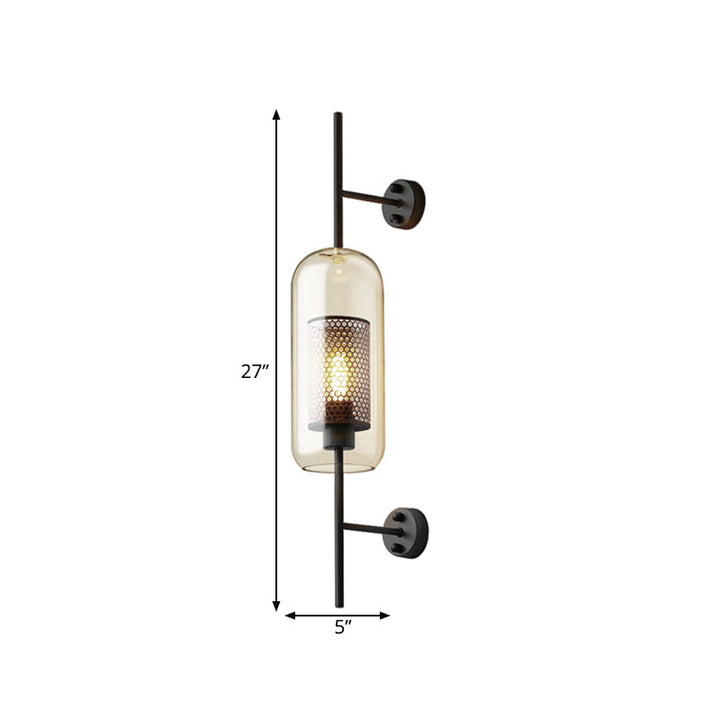 Skørter | Konaakglas Black Wall Lamp Oblong 1 Lamp Colonial Wall-Mounted Lighting with Inner Column Mesh Screen, 5"/6" B