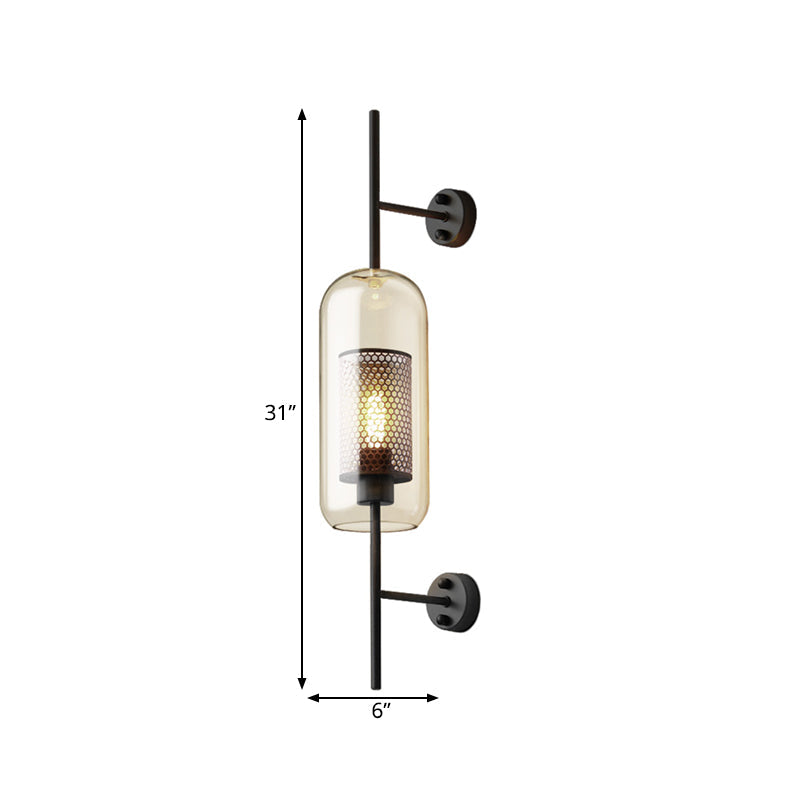Skørter | Konaakglas Black Wall Lamp Oblong 1 Lamp Colonial Wall-Mounted Lighting with Inner Column Mesh Screen, 5"/6" B