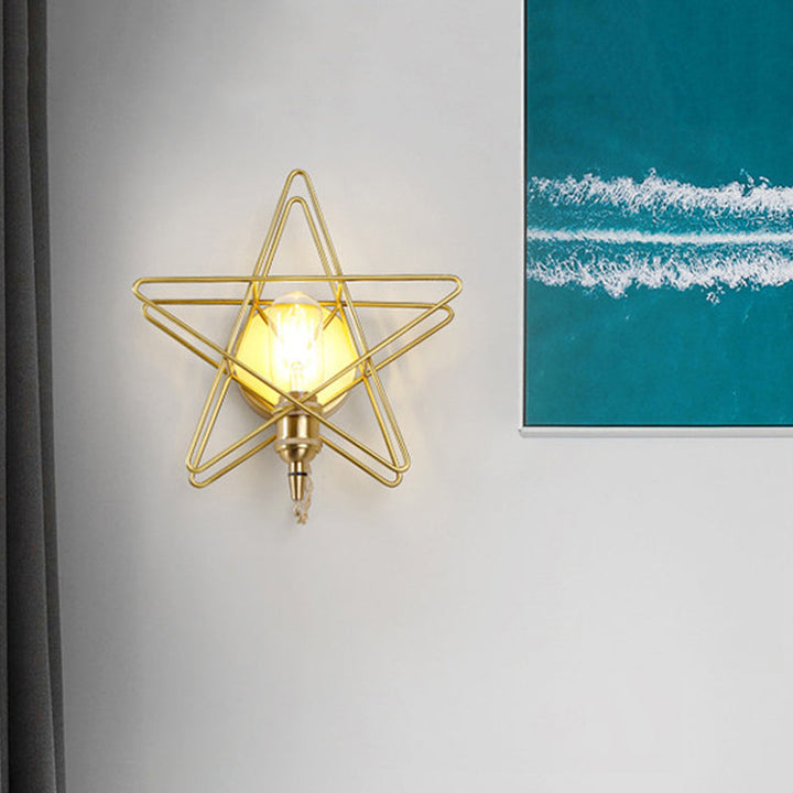 Skørter | Metal Exposed Bulb Wall Lamp Colonialist 1 Main Living Room Sconce Lamp in Gold with Star Cage