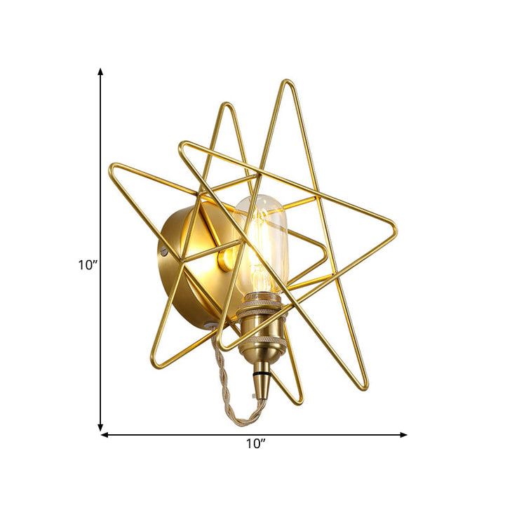 Skørter | Metal Exposed Bulb Wall Lamp Colonialist 1 Main Living Room Sconce Lamp in Gold with Star Cage