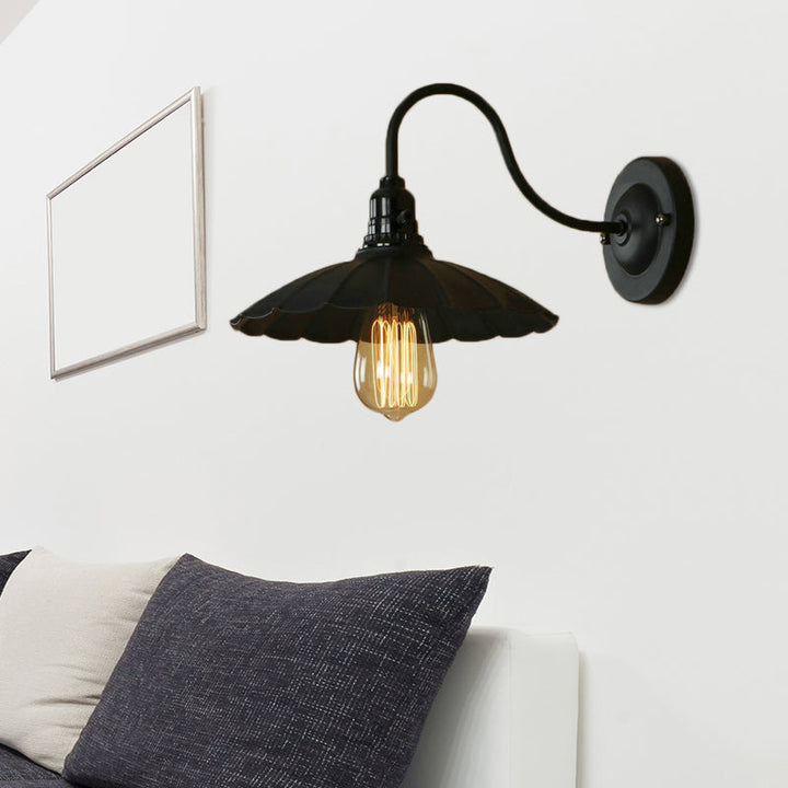 Skørter | Gooseneck Living Room Wall Mount Light with Curved Shade Industrial Metal 1 Bulb Black Wall Attachment, 10"/13" Diameter