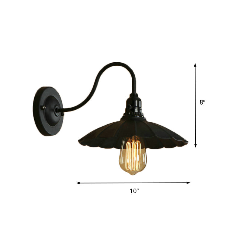 Skørter | Gooseneck Living Room Wall Mount Light with Curved Shade Industrial Metal 1 Bulb Black Wall Attachment, 10"/13" Diameter