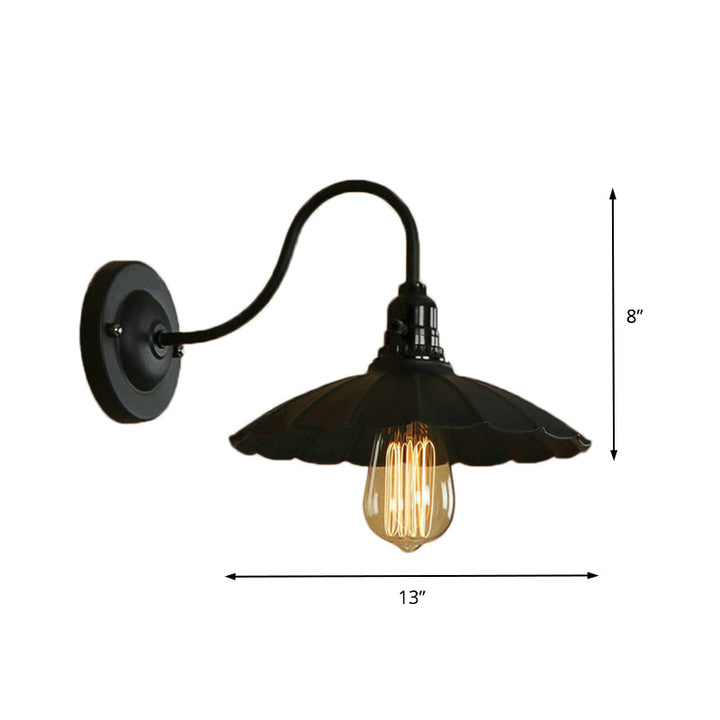 Skørter | Gooseneck Living Room Wall Mount Light with Curved Shade Industrial Metal 1 Bulb Black Wall Attachment, 10"/13" Diameter
