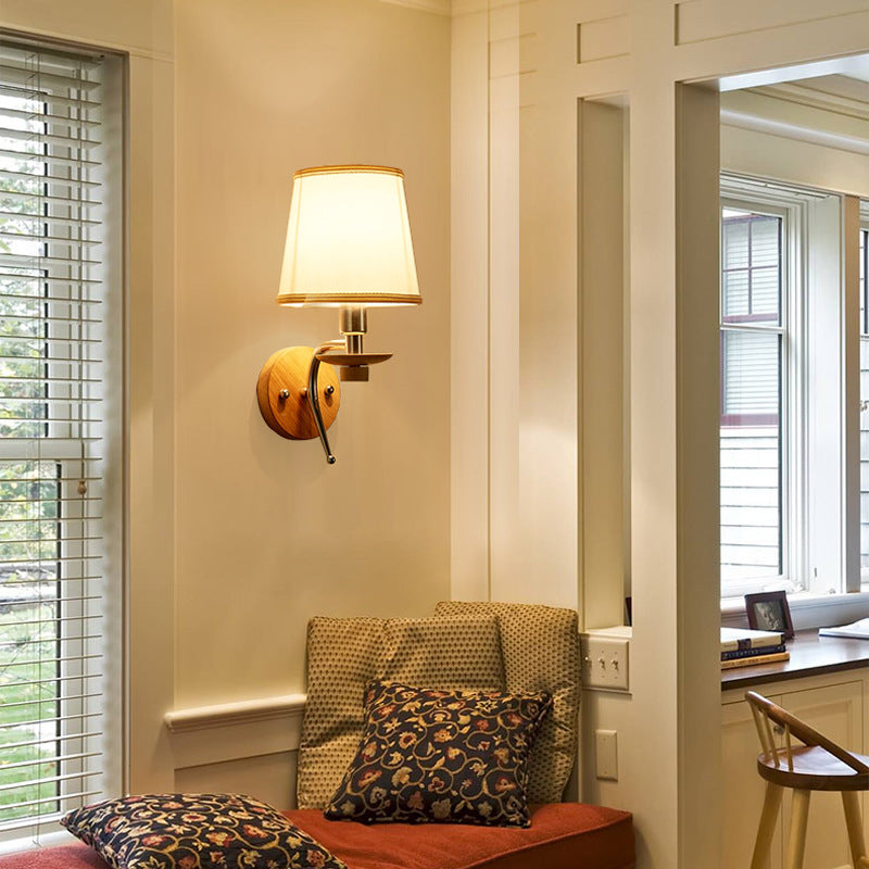 Lisslune | 1-Bulb Tapered Wall Mount Contemporary White/Beige Fabric Wall Light for Corridor