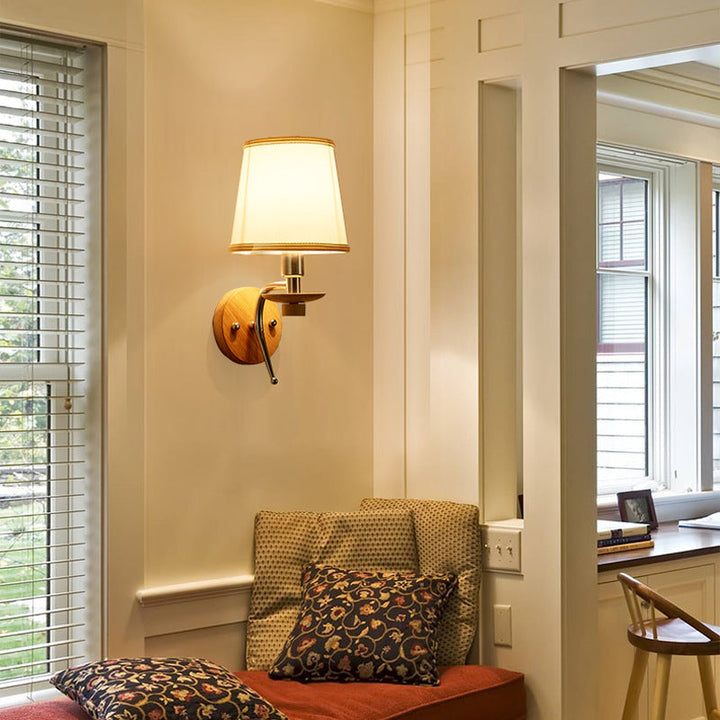 Lisslune | 1-Bulb Tapered Wall Mount Contemporary White/Beige Fabric Wall Light for Corridor
