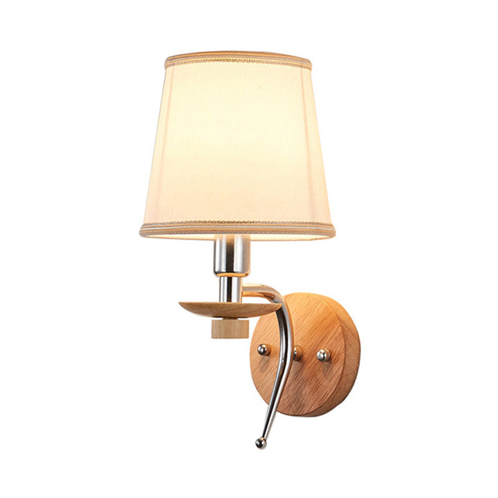 Lisslune | 1-Bulb Tapered Wall Mount Contemporary White/Beige Fabric Wall Light for Corridor